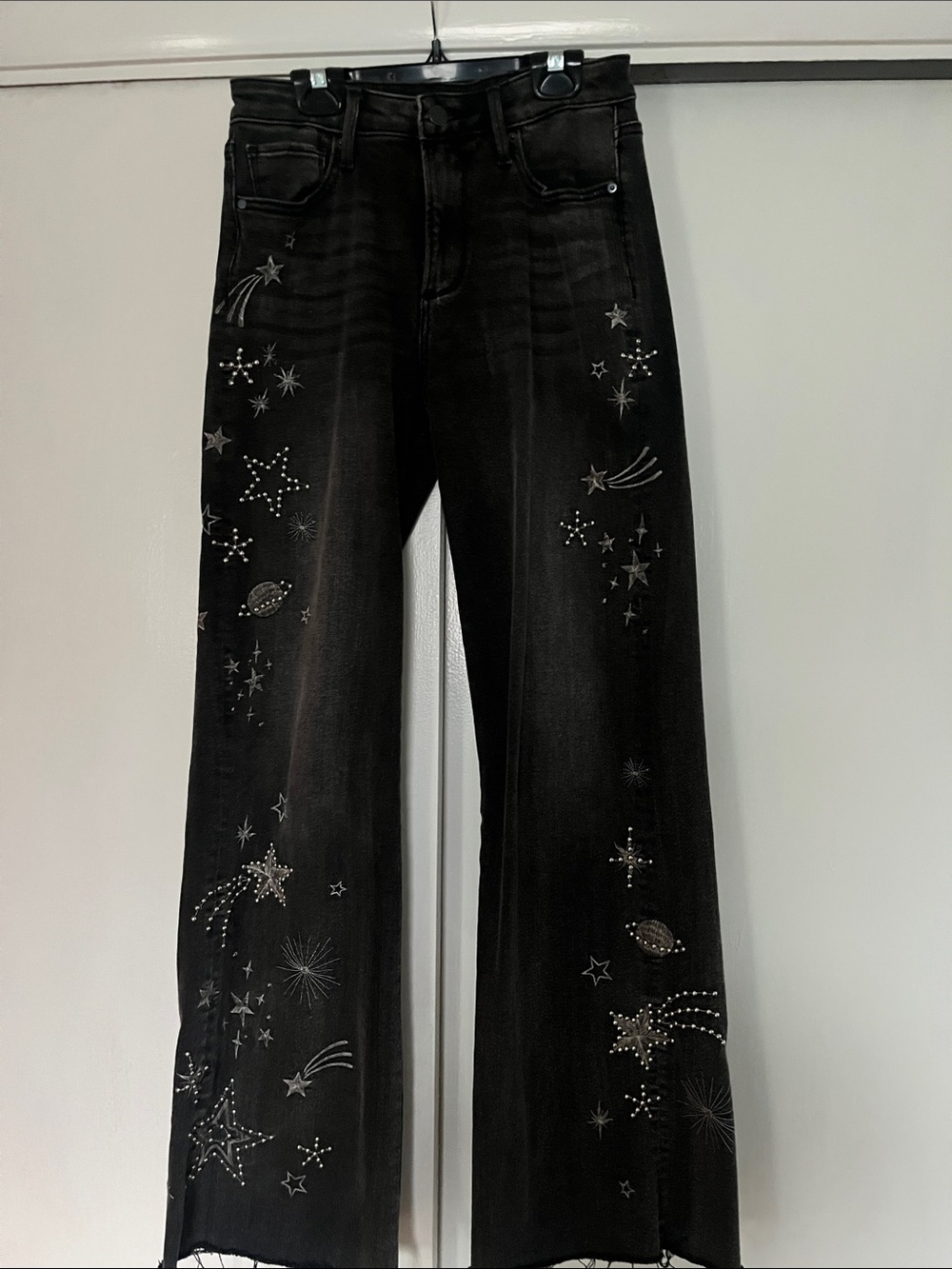 DRIFWOOD Women's Black Embellished Wide-Leg Jeans
